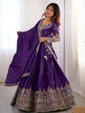 Fantastic Purple Thread Embroidered Crepe Lehenga Choli With Dupatta