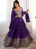 Fantastic Purple Thread Embroidered Crepe Lehenga Choli With Dupatta