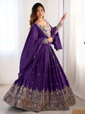 Fantastic Purple Thread Embroidered Crepe Lehenga Choli With Dupatta
