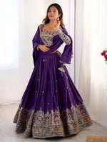 Fantastic Purple Thread Embroidered Crepe Lehenga Choli With Dupatta