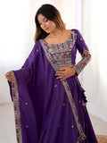 Fantastic Purple Thread Embroidered Crepe Lehenga Choli With Dupatta