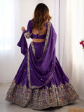 Fantastic Purple Thread Embroidered Crepe Lehenga Choli With Dupatta