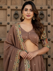 Precious Beige Thread Work Silk Festival Wear Lehenga Choli With Dupatta