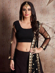 Black Embroidered Crape Silk Lehenga Choli