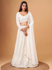 Fascinating White Thread Work Georgette Bridesmaid Lehenga Choli