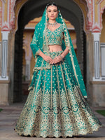 Amazing Teal Green Sequins Net Wedding Lehenga Choli With Dupatta