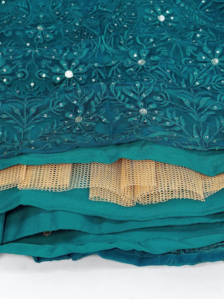 Spectacular Teal Green Sequins Net Party Wear Lehenga Choli With Dupatta