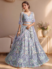 Astonishing Lavender Embroidered Net Designer Lehenga Choli With Dupatta