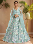 Dazzling Sky-Blue Sequins Net Engagement Wear Lehenga Choli