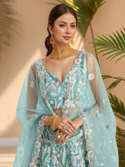 Dazzling Sky-Blue Sequins Net Engagement Wear Lehenga Choli