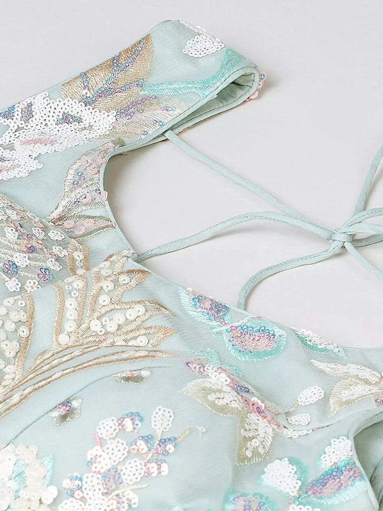 Adoring Pista Green Sequins Net Wedding Wear Plus Size Lehenga Choli