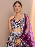 Elegant Purple Sequins Net Reception Wear Lehenga Choli With Dupatta