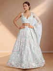 Stunning Sky-Blue Sequins Net Engagement Wear Lehenga Choli With Dupatta