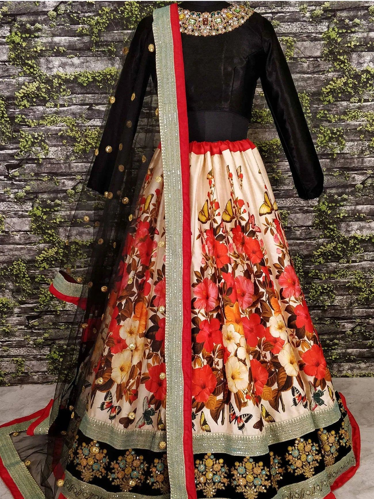 Anushka Sharma Multi-Color Floral Printed Silk Wedding Lehenga Choli