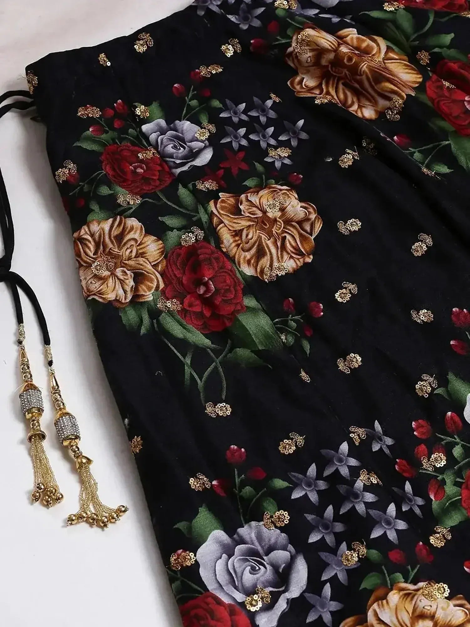 Impressive Black Printed Silk Function Wear Plus Size Lehenga Choli