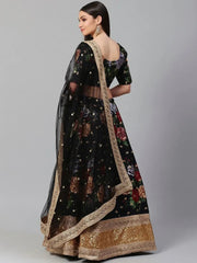 Impressive Black Printed Silk Function Wear Plus Size Lehenga Choli