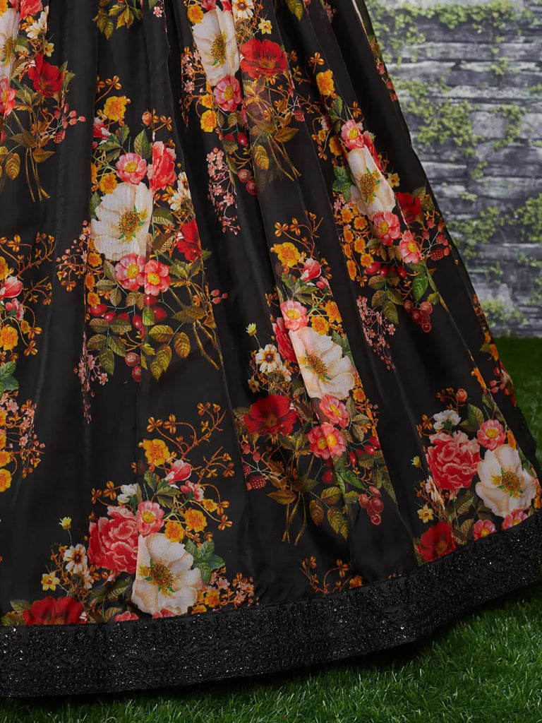 Sabyasachi Black Floral Organza Party Wear Lehenga With Sequins Choli