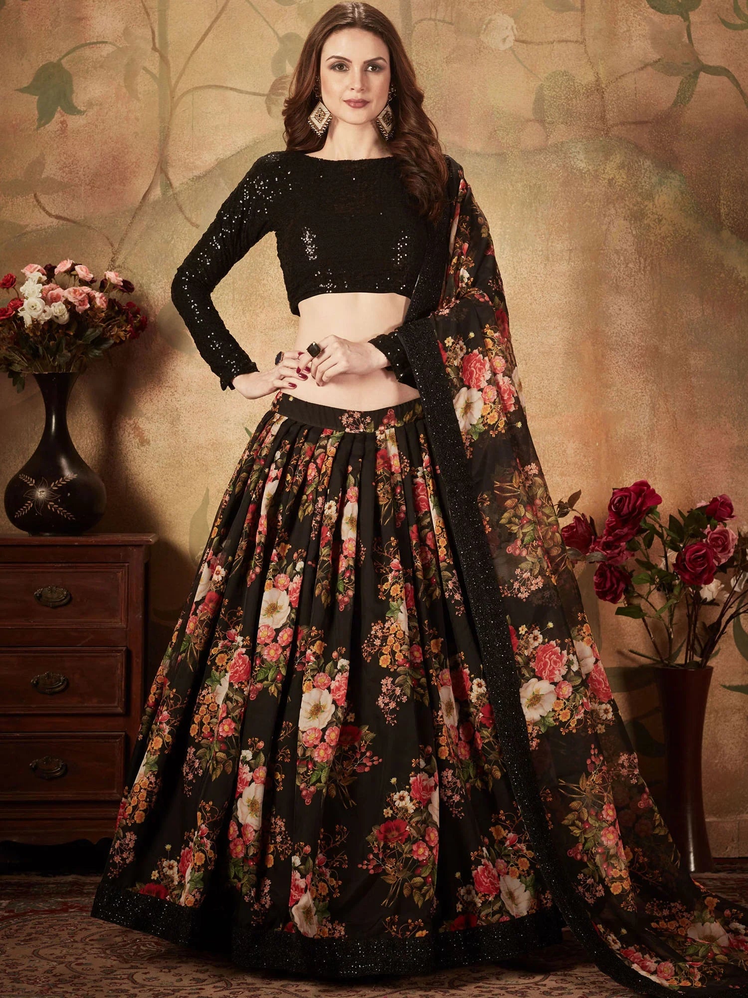 Fantastic Black Sequins Organza Party Wear Plus Size Lehenga Choli
