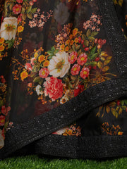 Sabyasachi Black Floral Organza Party Wear Lehenga With Sequins Choli