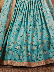 Sabyasachi Sky Blue Floral Organza Bridal Lehenga Choli