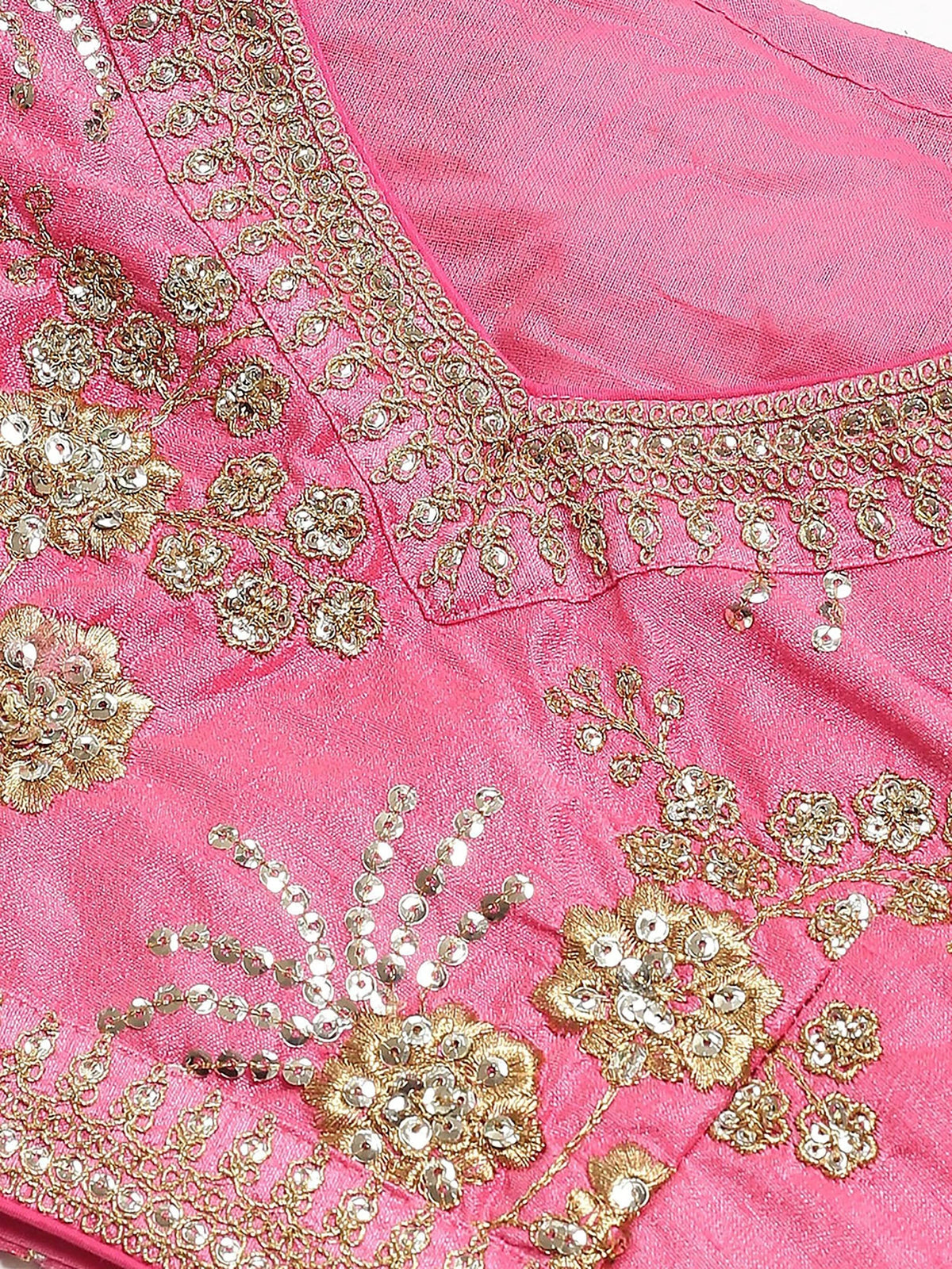 Sparkling Pink Embroidered Silk Wedding Wear Plus Size Lehenga Choli