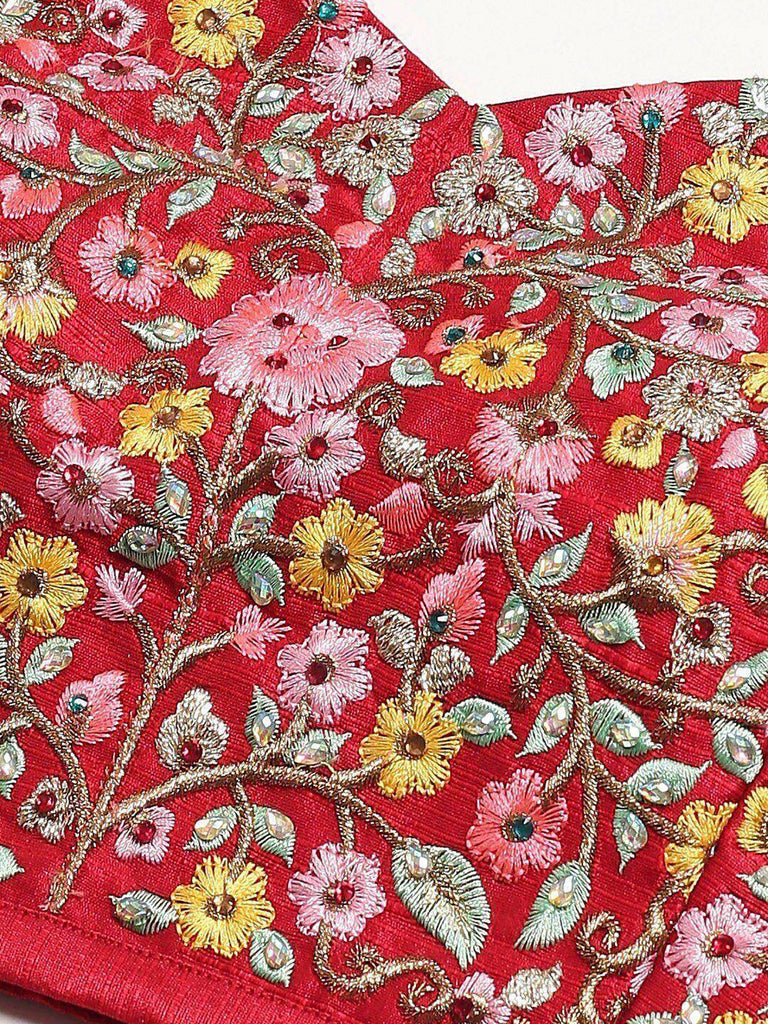 Lovely Red Embroidered Silk Plus Size Lehenga Choli With Double Dupatta