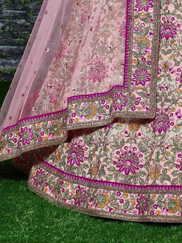 Anushka Sharma Peach Embroidered Taffeta Silk Bridal Wear Lehenga Choli