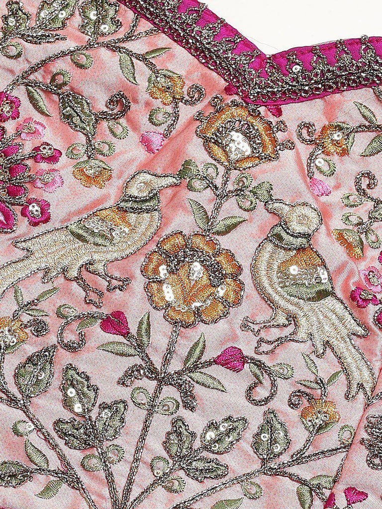 Beautiful Peach Embroidered Silk Sangeet Wear Plus Size Lehenga Choli