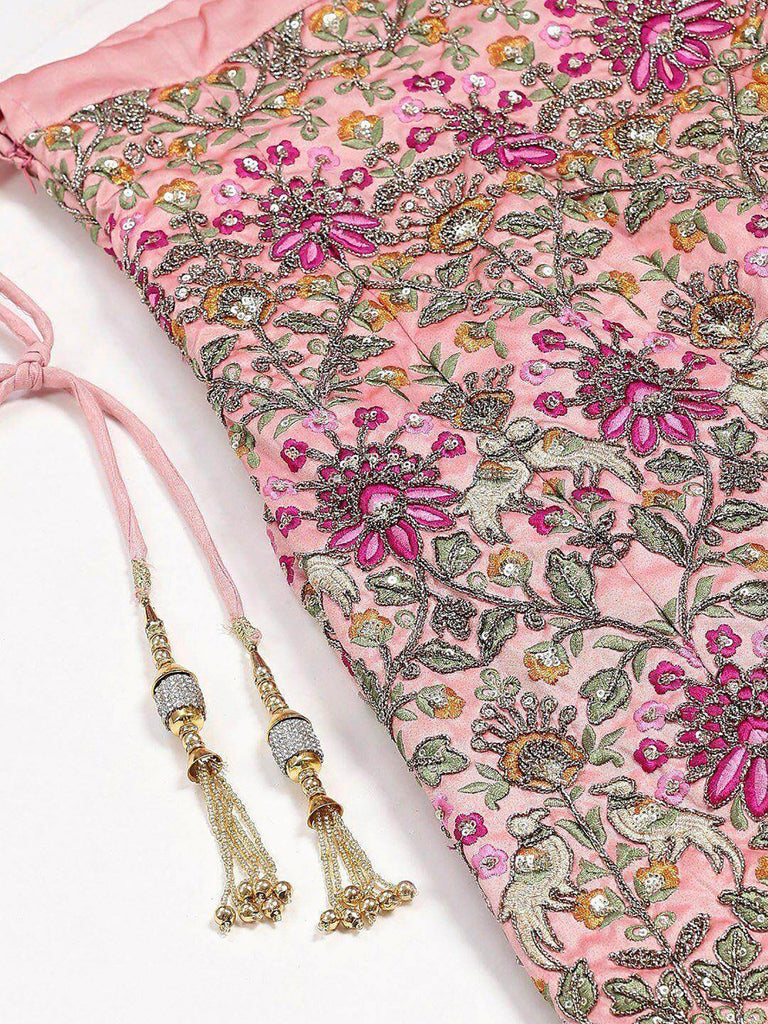 Beautiful Peach Embroidered Silk Sangeet Wear Plus Size Lehenga Choli