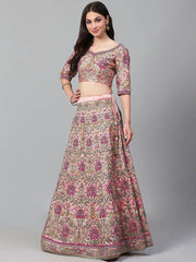 Beautiful Peach Embroidered Silk Sangeet Wear Plus Size Lehenga Choli