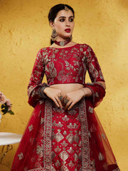 Fascinating Red Embroidered Silk Bridal Lehenga Choli With Dupatta