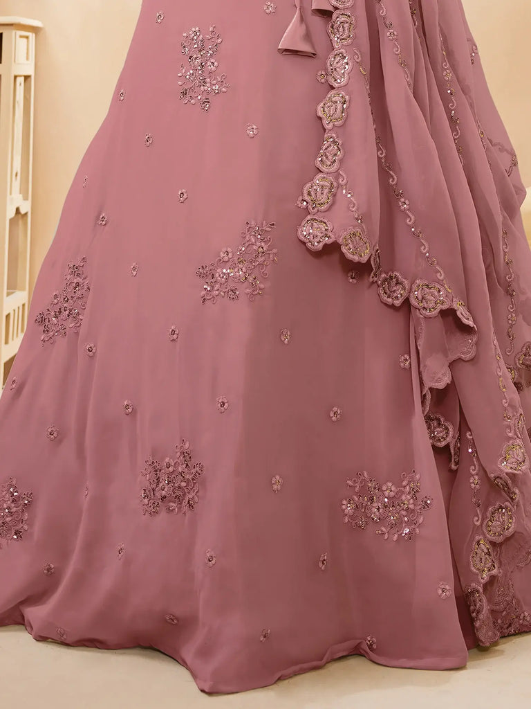 Attractive Dusty Pink Sequins Georgette Party Wear Lehenga Choli