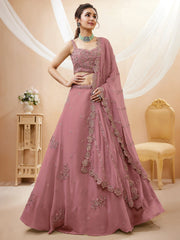 Attractive Dusty Pink Sequins Georgette Party Wear Lehenga Choli