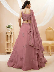 Attractive Dusty Pink Sequins Georgette Party Wear Lehenga Choli