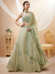 Pretty Pista Green Sequins Georgette Engagement Wear Lehenga Choli
