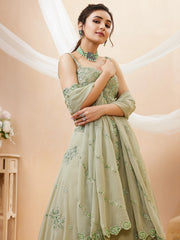 Pretty Pista Green Sequins Georgette Engagement Wear Lehenga Choli