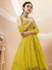 Adorable Neon Yellow Sequins Georgette Wedding Wear Lehenga Choli