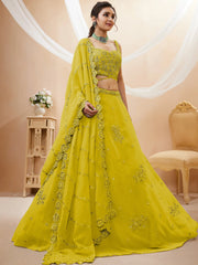 Adorable Neon Yellow Sequins Georgette Wedding Wear Lehenga Choli