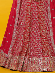 Adorable Red Sequins Georgette Wedding Lehenga Choli With Dupatta