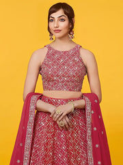Adorable Red Sequins Georgette Wedding Lehenga Choli With Dupatta