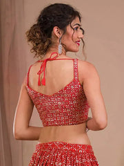 Adorable Red Sequins Georgette Wedding Lehenga Choli With Dupatta