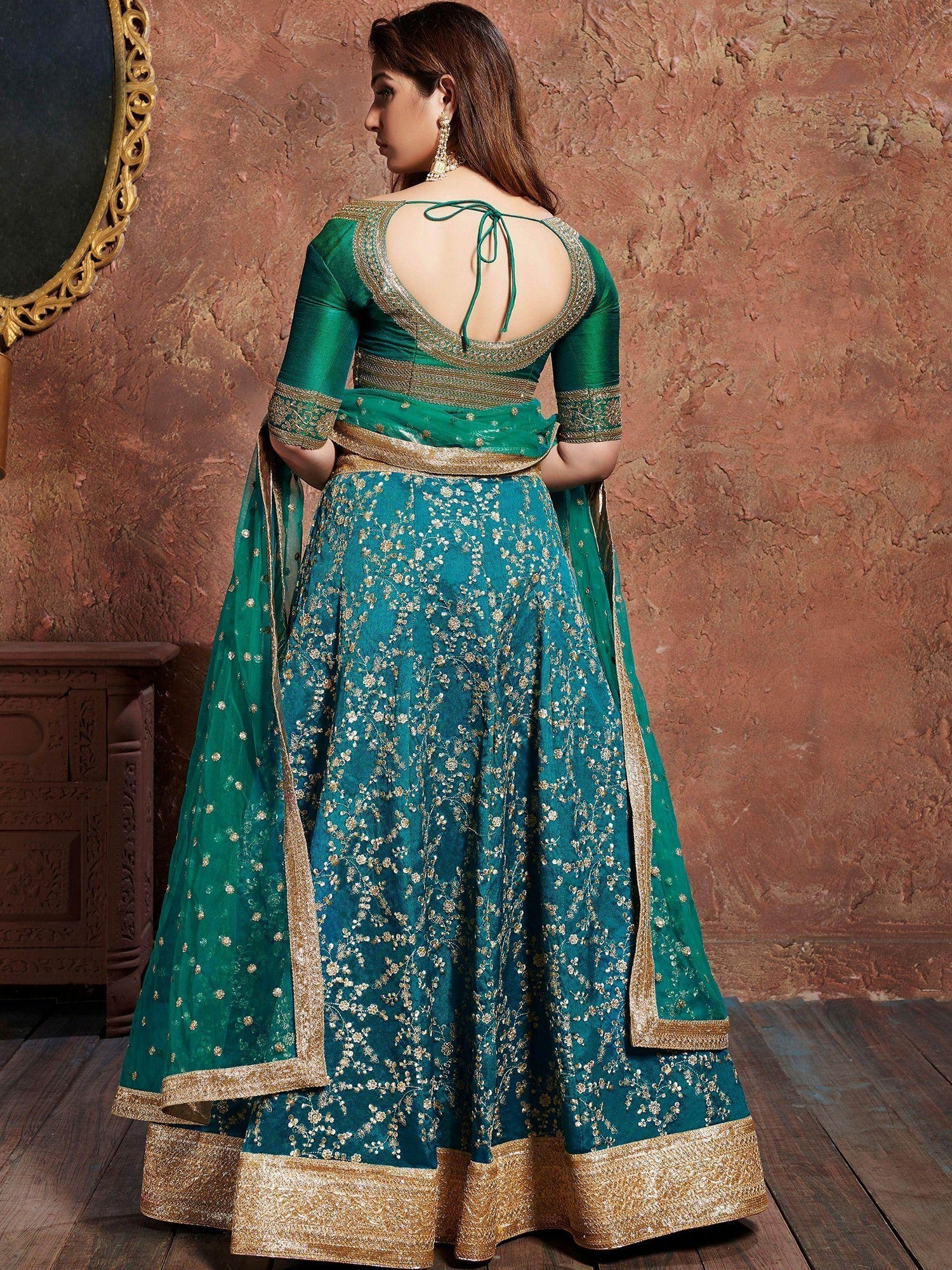 Stunning Green Embroidered Silk Bridesmaid Plus Size Lehenga Choli