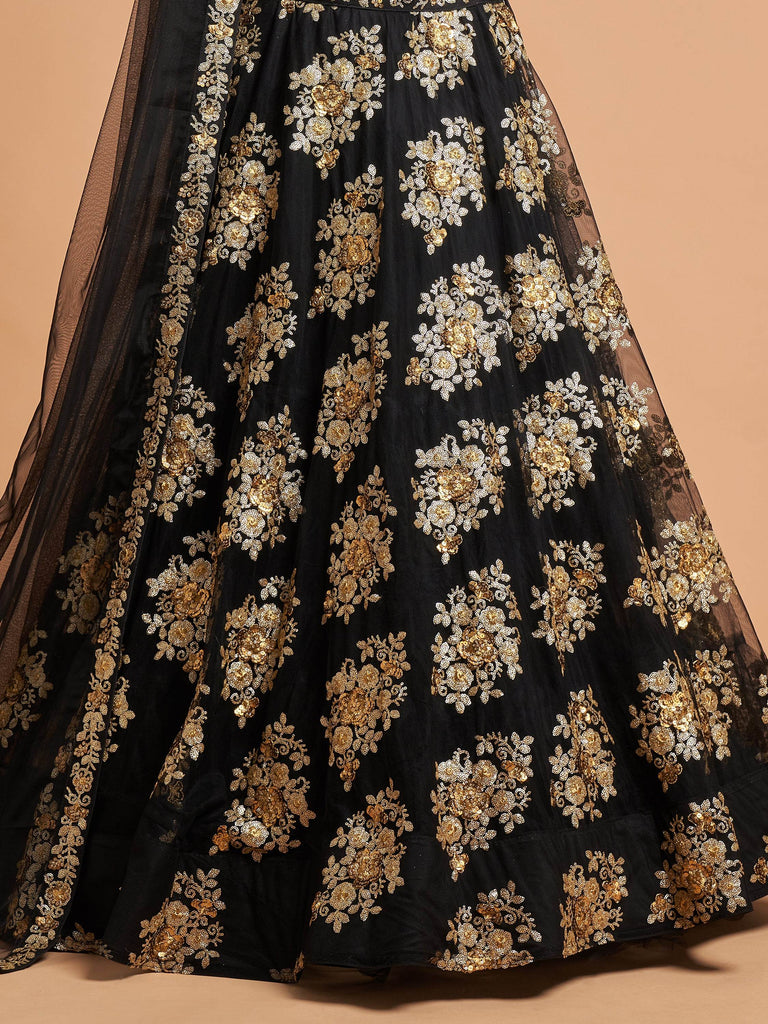 Awesome Black Zari Embroidery Net Party Wear Lehenga Choli