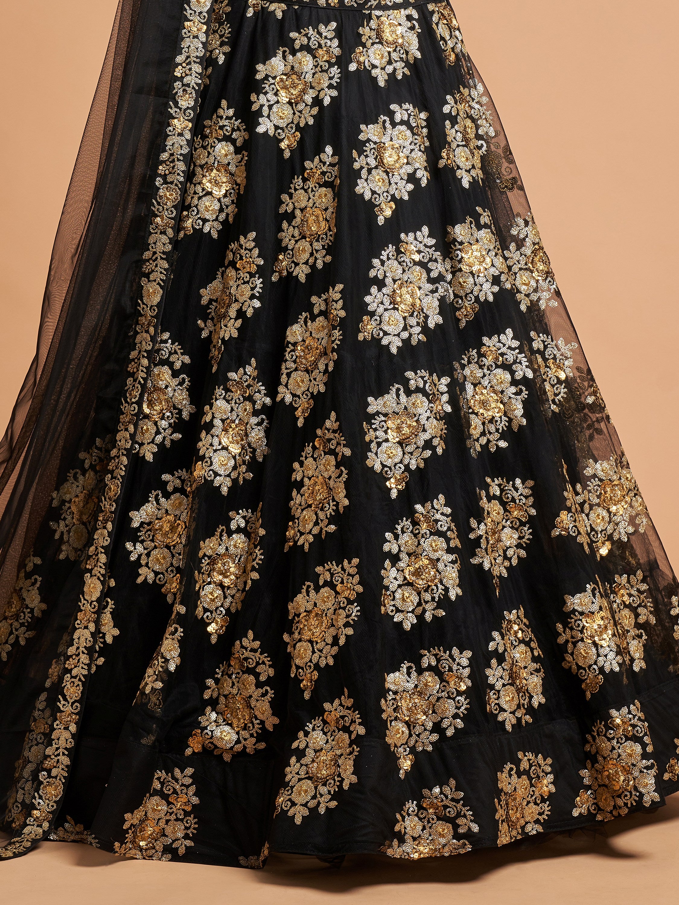 Beautiful Black Sequins Net Party Wear Plus Size Lehenga Choli