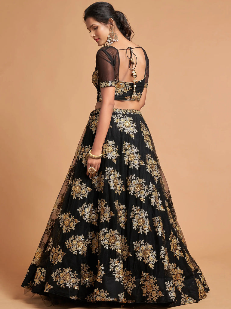 Awesome Black Zari Embroidery Net Party Wear Lehenga Choli