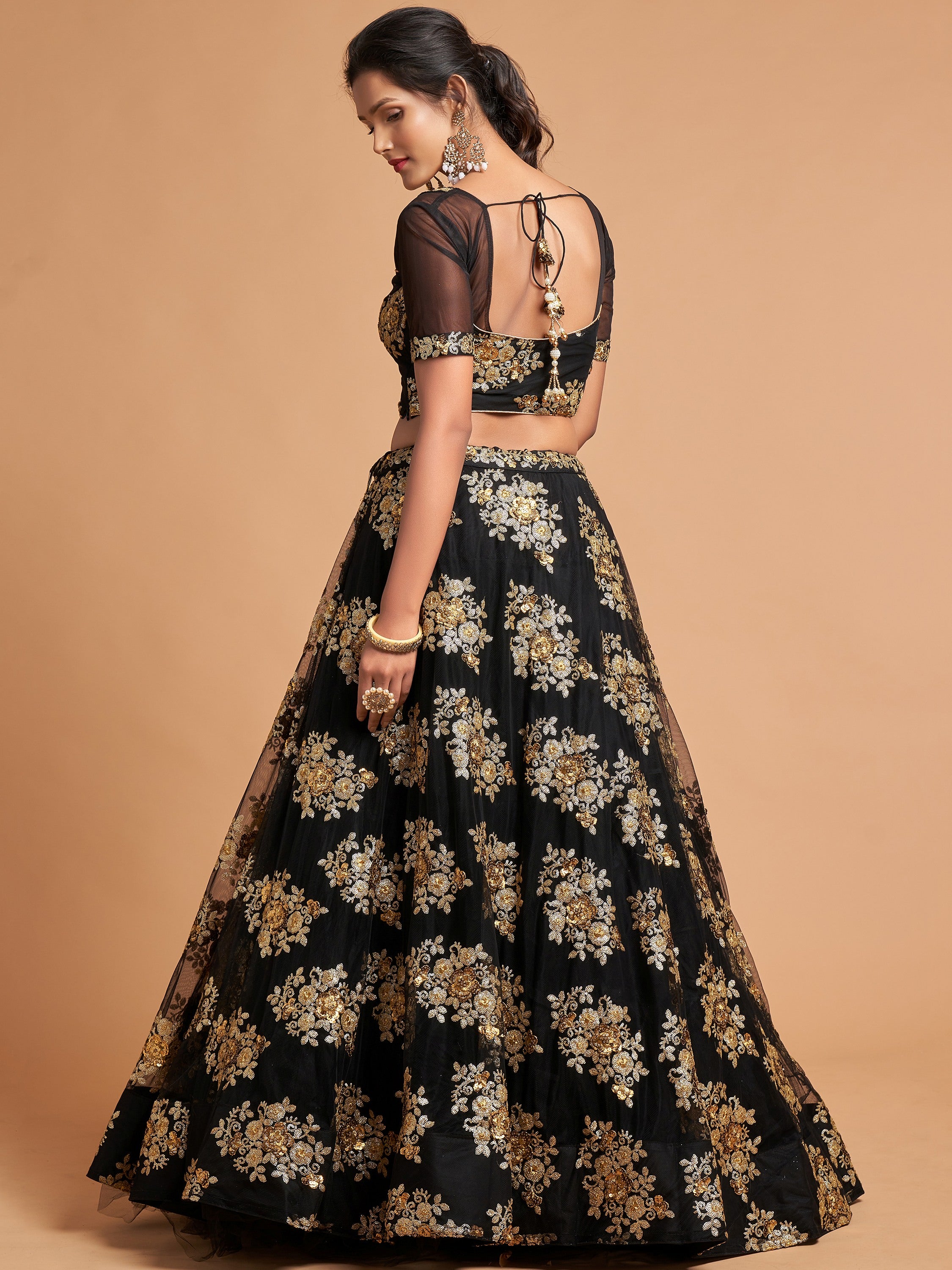 Beautiful Black Sequins Net Party Wear Plus Size Lehenga Choli