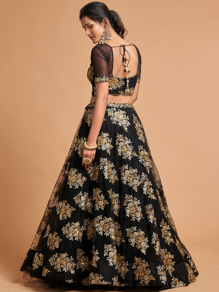 Beautiful Black Sequins Net Party Wear Plus Size Lehenga Choli