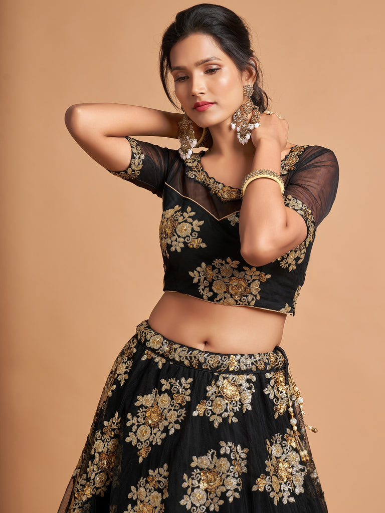 Beautiful Black Sequins Net Party Wear Plus Size Lehenga Choli