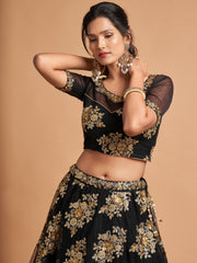 Beautiful Black Sequins Net Party Wear Plus Size Lehenga Choli