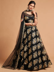 Beautiful Black Sequins Net Party Wear Plus Size Lehenga Choli